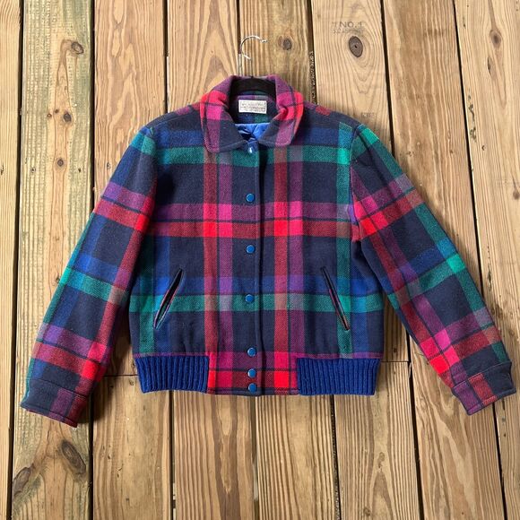 Vintage 1990s Pendleton Plaid Wool Bomber Jacket - Thinsulate Lining - S/M - Picture 1 of 16